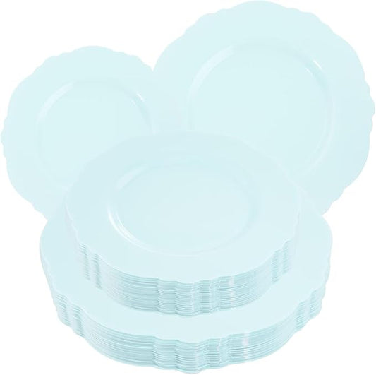 WDF 60pcs Mint Green Plastic Plates - Baroque Dinner Plates Including 30 Green Plates Disposable10.25inch, 30 Dessert Plates 7.5inch for Upscale Wedding, Parties