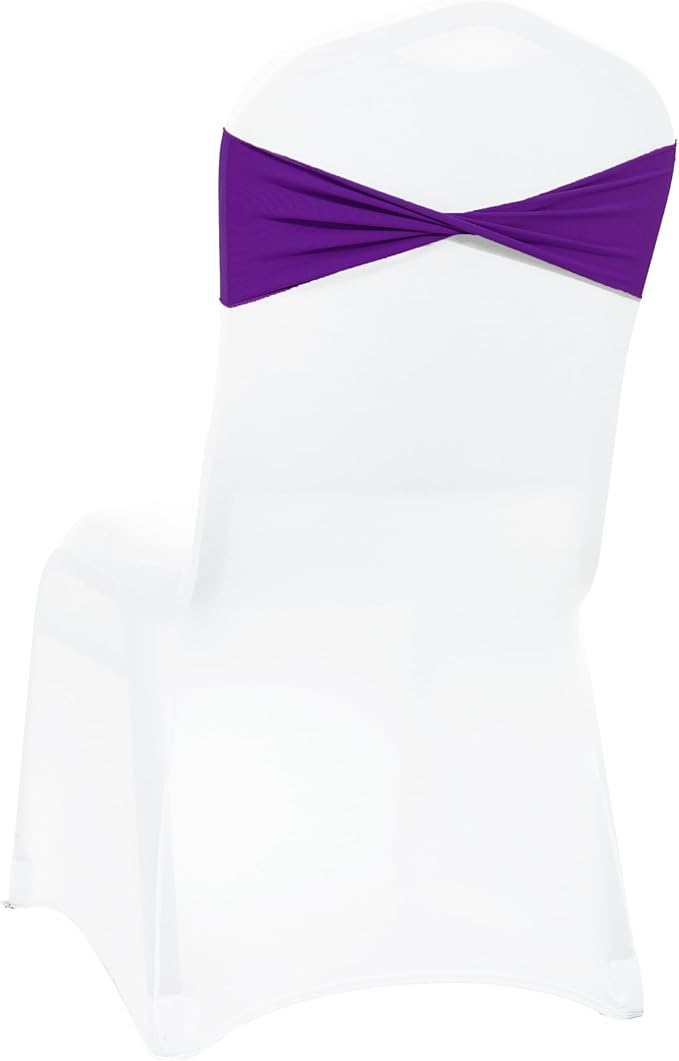VDS Pack of 75 PCS | Purple | Spandex Chair Sashes Bows Without Buckle | Stretch Elastic Banquet Universal Folding Chair Band Tie with for Wedding Party Conference Celebration Event Decoration