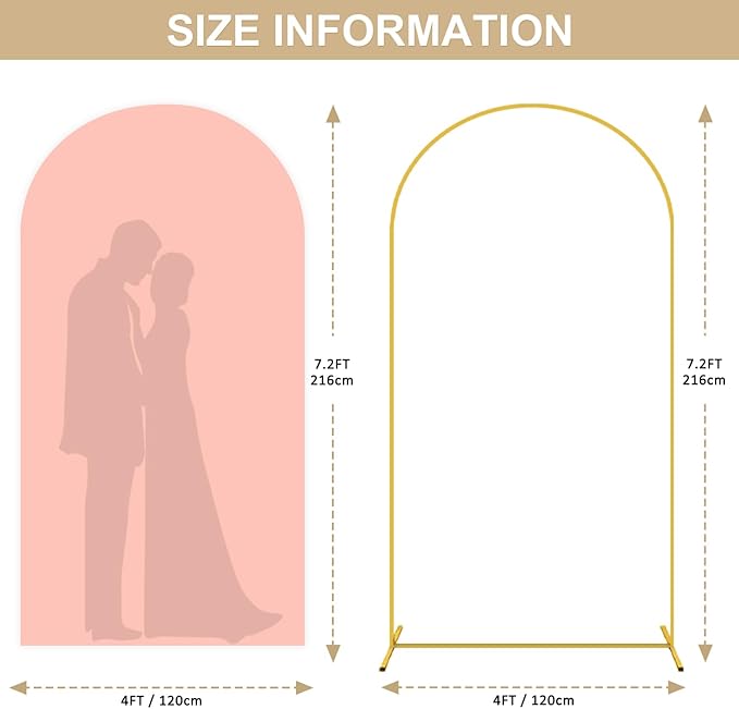 7.2FT Wedding Arch Backdrop Stand with Spandex Arch Cover Dusty Rose Arch Covers Stretchy Backdrop Chiara Metal Arched Stand and Covers Garland Arched Frame for Baby Shower Banquet Decor