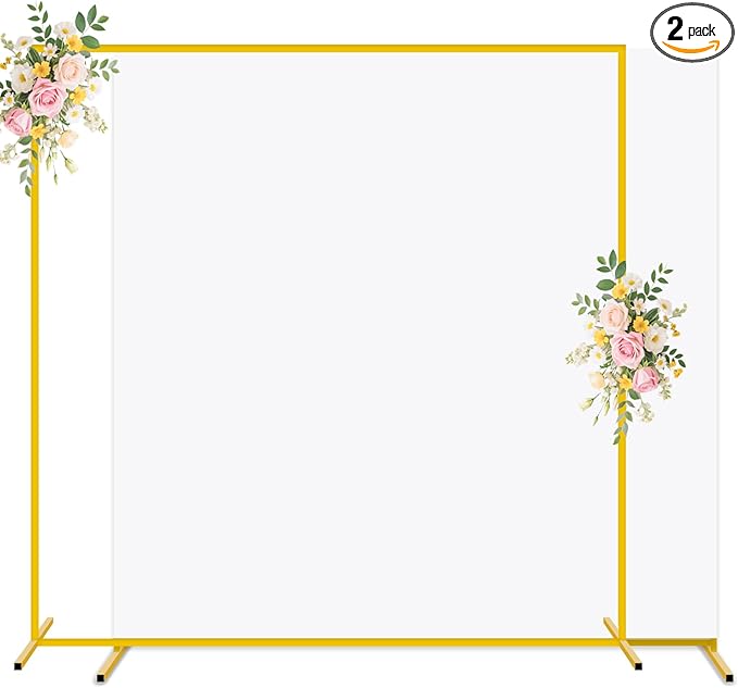 Metal Arch Backdrop Stand and White Arch Cover Set 6.6 x 6.6FT Square Wedding Backdrop Arched Stands with Balloon Arches Stand Cover for Birthday Party Baby Shower Graduation Ceremony Decor