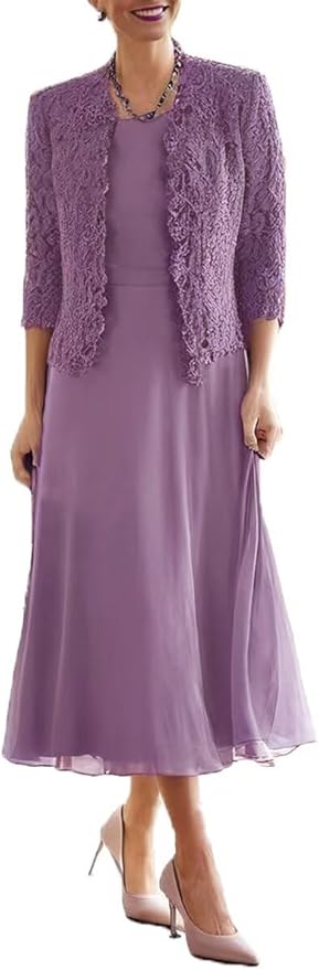 Tea Length Grandmother of The Bride Dresses with Jackets Elegant Laces Mother of Bride Dress for Wedding Guests