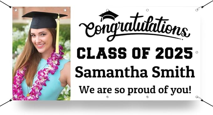 Personalized Graduation Photo Vinyl Banner Sign - Class of 2025 Custom Photo and Name - Milweb1 - White - 4'x8'