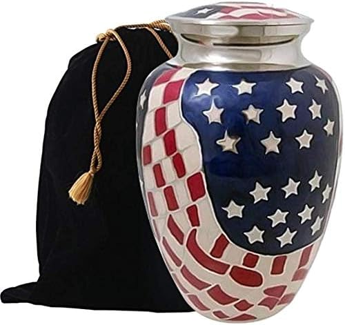 Elite American Flag Cremation Urn, Metal Urn, New