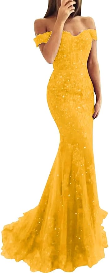 Tulle Long Prom Dresses Off The Shoulder Mermaid Dress with Elegant Laces Appliques Formal Evening Party Gowns