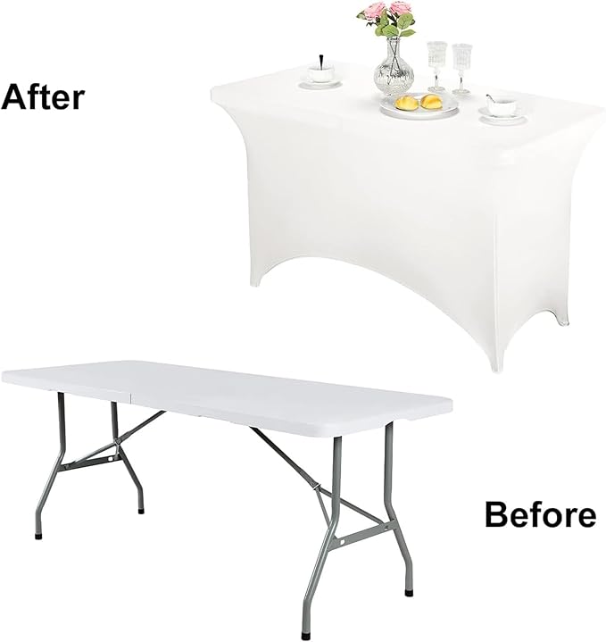 FORLIFE 6Pack Spandex Table Covers 4ft，Fitted Tablecloth for 4ft Rectangular Tables, Stretch Patio Table Covers, Universal Spandex Table Cover for Wedding, Banquet, Party - White
