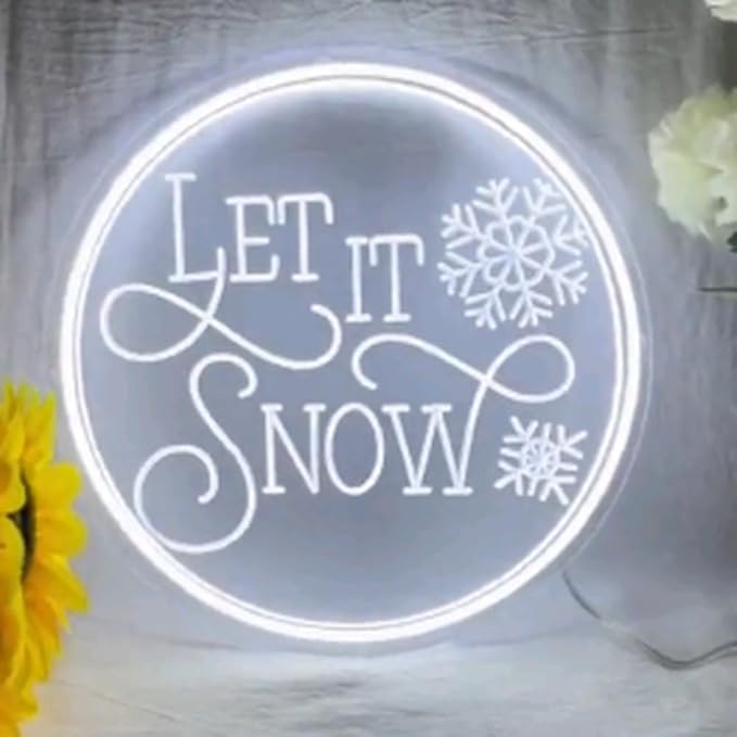 Let it Snow Neon Sign, 3D Engrave USB Neon Sign, Neon Light Chrismas Decor, Home Garden Wall Decor, Chrismas Party Decor, Personalized Gifts USB Size:17x17inches