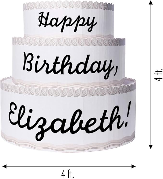 Anderson's White & Black Personalized Pop-Out Birthday Cake, Life-Size Faux Cake with Fun Font, Custom Name, Surprise Reveal Prop for Milestone Parties, Photo Ops, Store or Business Events, 4'x4'