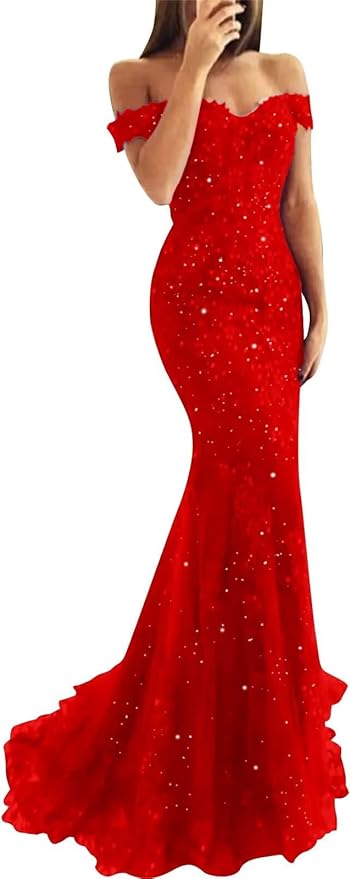 Tulle Long Prom Dresses Off The Shoulder Mermaid Dress with Elegant Laces Appliques Formal Evening Party Gowns