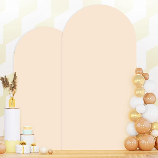 Set of 2 Wedding Arch Cover 6ft 7.2ft Beige Arch Cover Chiara Backdrop Covers Spandex Fitted Arched Stand Covers Balloon Arched Covers Stretchy Backdrop for Baby Shower Party Wedding Ceremony Decor
