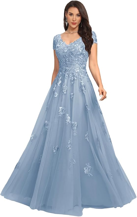 Mother of The Bride Dresses Sleeve Laces Applique V Neck Evening Gowns Cap Sleeves Grandmother of The Groom Dress