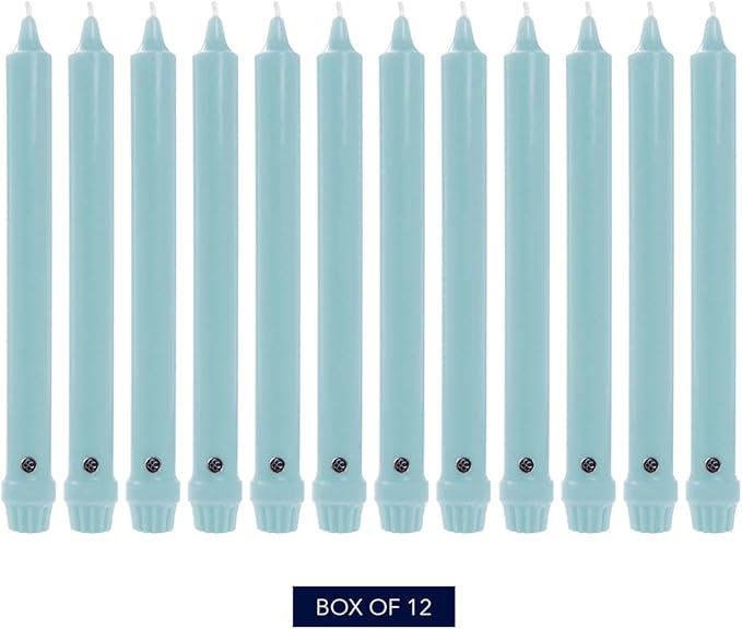 Colonial Candle Unscented Taper Candle, Classic Collection, Coastal Blue, 12 in, Pack of 12 - Up to 10 Hours Burn