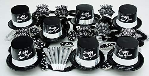 PMU New Year's Eve Party Supplies New Year's Eve Decorations Supplies, 2026 Silver Legend Illusion Party Kit Assortment for 50 Persons - Outfits for Adults, Men and Women (50/psn) Pkg/1