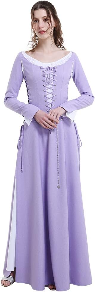 Women's Medieval Renaissance Costume Historical Retro Lace-up Dress Full Set for Role Play Party Halloween
