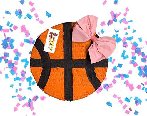 APINATA4U 2-D Baskets or Bows Gender Reveal Piñata with Pink & Blue Confetti Included Basketball Gender Reveal Party Supplies