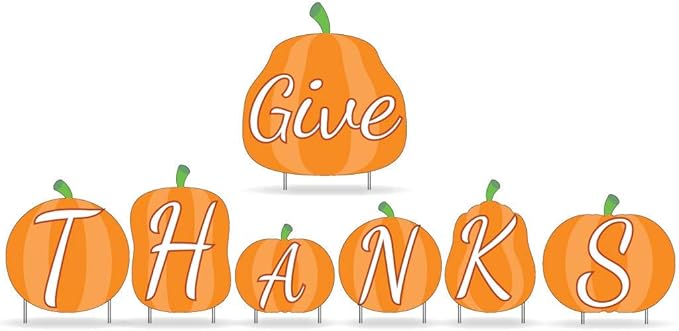 VictoryStore Yard Sign Outdoor Lawn Decorations: Pumpkin Give Thanks Thanksgiving Yard Decorations 7pcs with Short Stakes