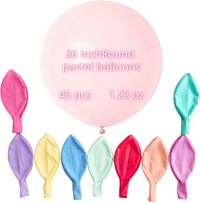 45 Pack Pastel Balloons 36 inch Multicolor Macaron Balloon Bulk for Easter Valentine's Day Girls Birthday Baby Shower Party Decoration