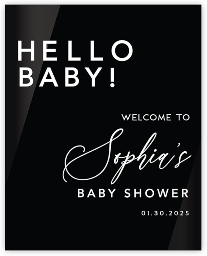 Andaz Press 16"x20" Black Acrylic Personalized Baby Shower Welcome Sign, Gender Neutral Large Custom Sign for Easel Stand, Hello Baby Shower Decorations