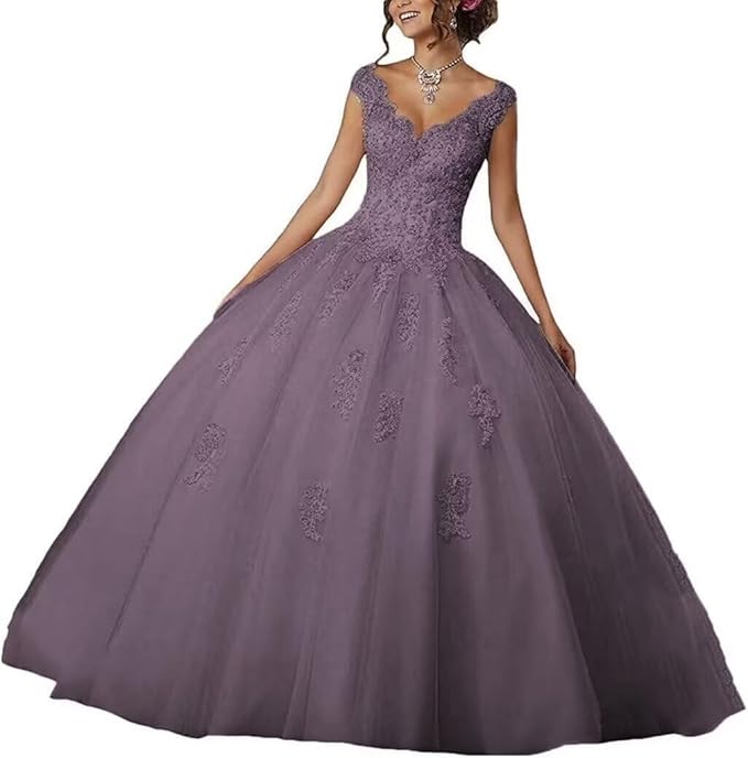 Laces Appliques Long Ball Gown Puffy Tulle Quinceanera Dresses Wedding Dresses with Sleeveless