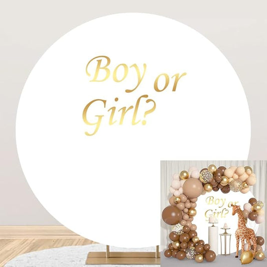 OERJU 6.5x6.5ft Gender Reveal Round Backdrop Boy or Girl Baby Shower White Circle Photography Background Round Backdrop Stand Cover Newborn Gender Reveal Party Decoration Photo Booth Props
