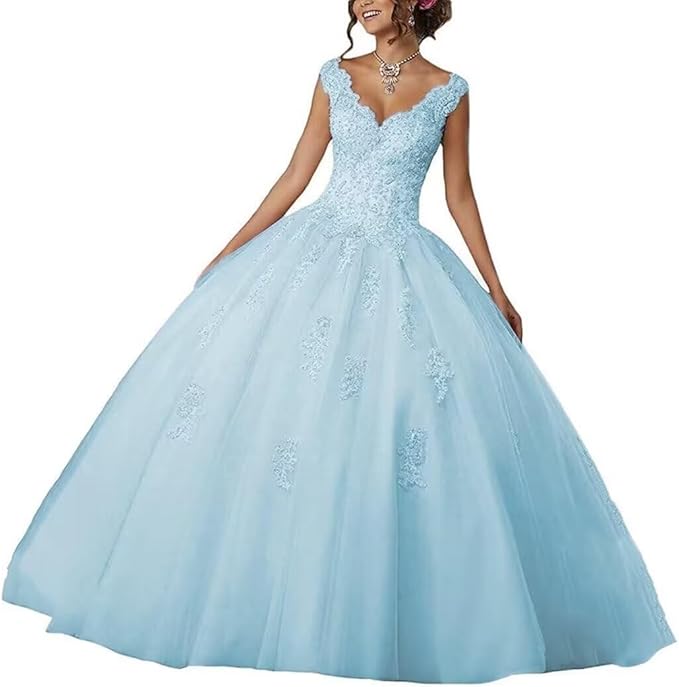 Laces Appliques Long Ball Gown Puffy Tulle Quinceanera Dresses Wedding Dresses with Sleeveless