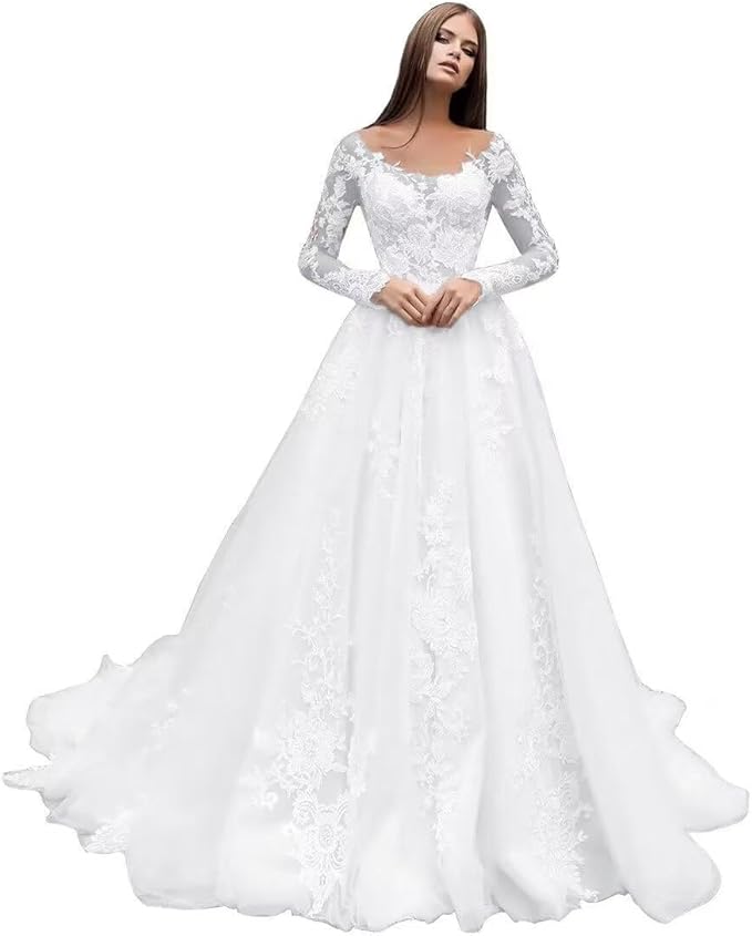 Boho Lace Wedding Dresses for Bride 2026 Tulle Long Sleeve Wedding Dress Ball Gowns Satin Mermaid Bridal Gown