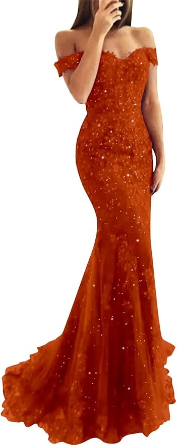 Tulle Long Prom Dresses Off The Shoulder Mermaid Dress with Elegant Laces Appliques Formal Evening Party Gowns