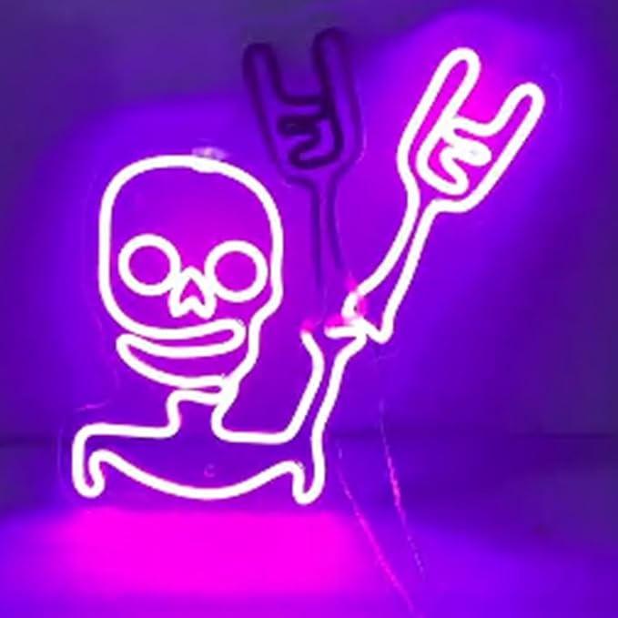 Skeleton Waving Hand Neon Sign, Halloween Skull Door Window Decorations, Funny Skull Waving Light Halloween Party Night Decor Size:W17 x H18in