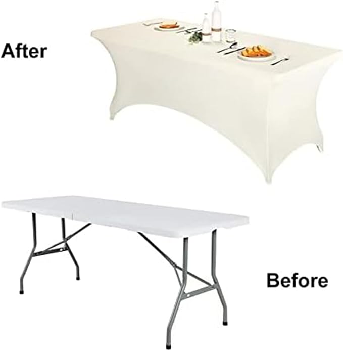 FORLIFE 6Pack Spandex Table Covers 6ft，Fitted Tablecloth for 6ft Rectangular Tables, Stretch Patio Table Covers, Universal Spandex Table Cover for Wedding, Banquet, Party - Ivory