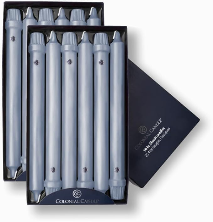 Colonial Candle Unscented Taper Candle, Classic Collection, Wedgewood, 10 in, Pack of 12 - Up to 8 Hours Burn