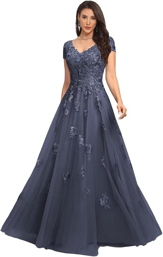 Mother of The Bride Dresses Sleeve Laces Applique V Neck Evening Gowns Cap Sleeves Grandmother of The Groom Dress