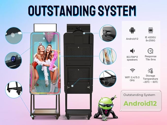 MWE Magic Mirror Photo Booth Machine Touch Screen with Printer,12MP 4K HD Camera,RGB Surround Light Music Sync,Professional Photography Light,Dual System,Software APP Remote Control (47in)