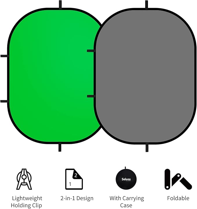 Reversible Photo Pop-up Backdrop, 3'x5' Green Grey Double-Sided Background for Headshot and Portrait Photography, Vlogging and Video Conferencing