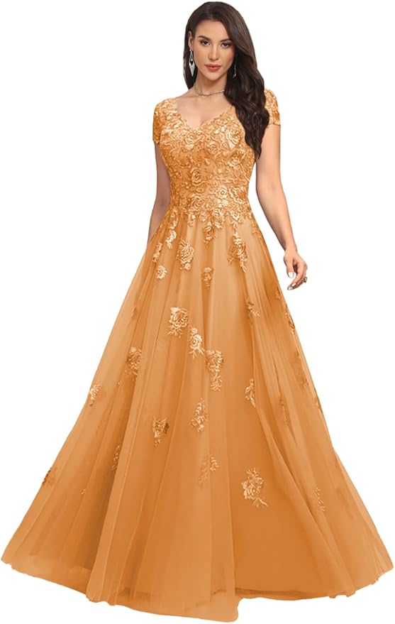 Mother of The Bride Dresses Sleeve Laces Applique V Neck Evening Gowns Cap Sleeves Grandmother of The Groom Dress