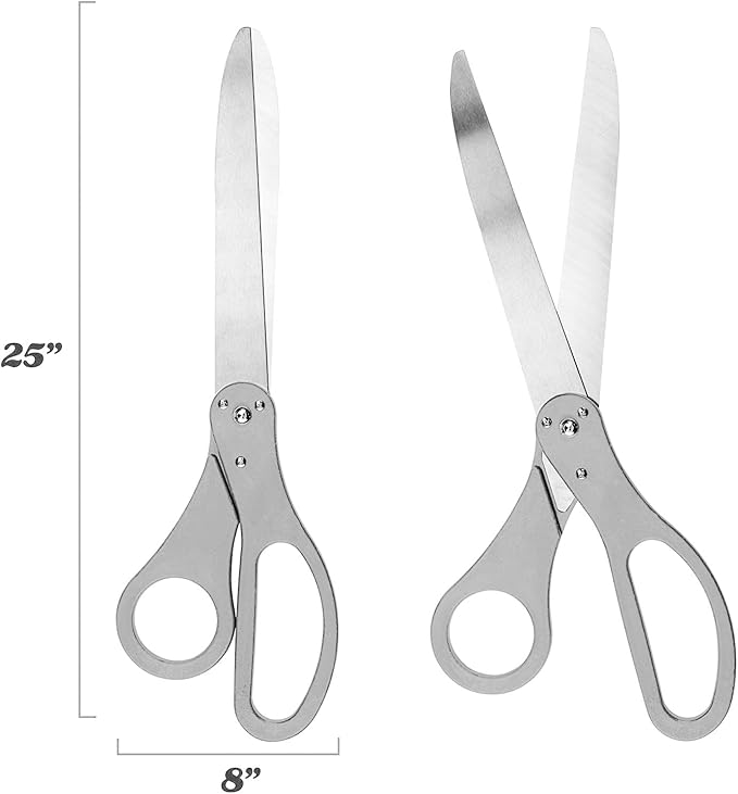 Deluxe Silver Grand Opening Ribbon Cutting Ceremony Kit - 25" Giant Scissors with Silver Satin Ribbon, Banner, Bows, Balloons & More