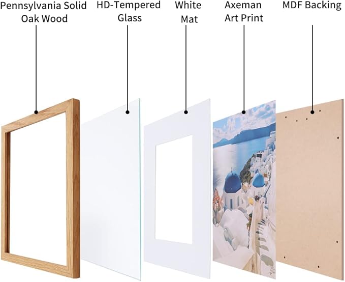 Axeman 20x30 Picture Frame with Mat for 16x24, Solid Oak Wood Poster Frame with Tempered Glass, Wooden 20''x30'' Minimalist Photo Frame with Wall Hooks Puzzle Frame for Art Photo and Prints, Natural