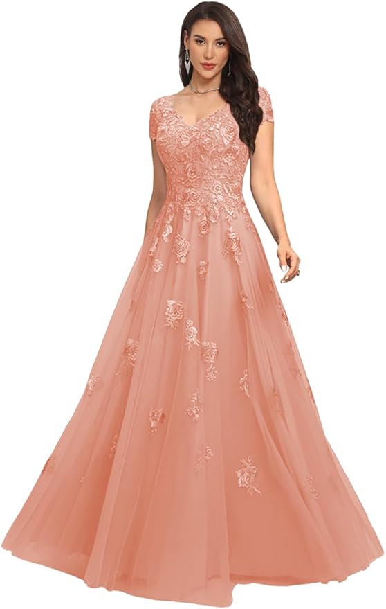 Mother of The Bride Dresses Sleeve Laces Applique V Neck Evening Gowns Cap Sleeves Grandmother of The Groom Dress