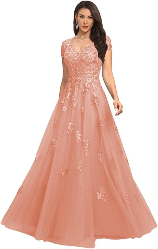 Mother of The Bride Dresses Sleeve Laces Applique V Neck Evening Gowns Cap Sleeves Grandmother of The Groom Dress