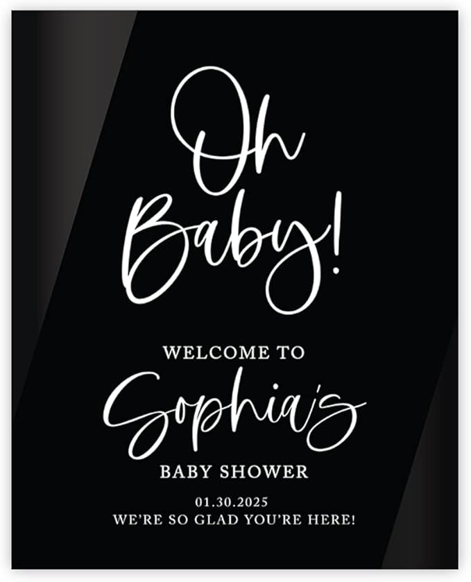 Andaz Press 16"x20" Black Acrylic Personalized Baby Shower Welcome Sign, Gender Neutral Large Oh Baby Sign for Easel Stand, Baby Shower Decorations