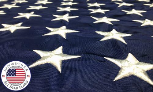 Premium American Flag 5x8' - 100% Made in the USA - Durable, Long Lasting, Bright & Vivid Nylon Material - Densely Embroidered Stars, Sewn Stripes with Lock Stitching, Four Rows of Lock Stitching on the Fly End, Tough Enough for Both Commercial and Res...