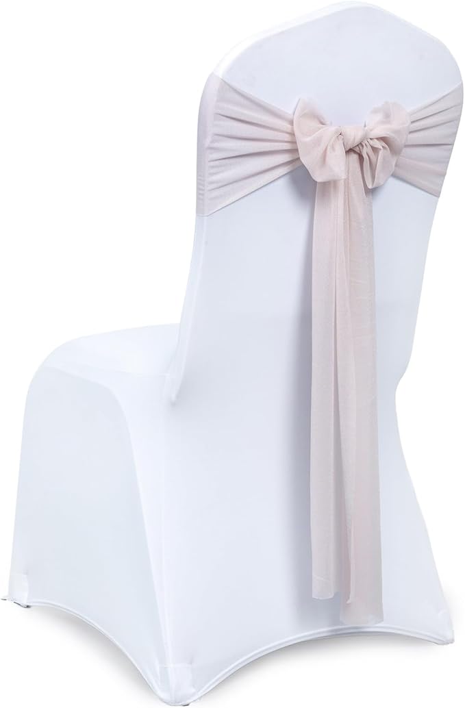 VDS Pack of 250, Nude, Sheer Chiffon Chair Sashes Bows Chair Cover Back Tie Ribbon for Wedding Birthday Baby Shower Engagement Ceremony Event Party Banquet Restaurant Dining Chair Decoration