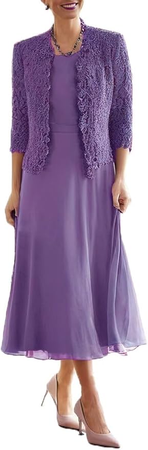 Tea Length Grandmother of The Bride Dresses with Jackets Elegant Laces Mother of Bride Dress for Wedding Guests