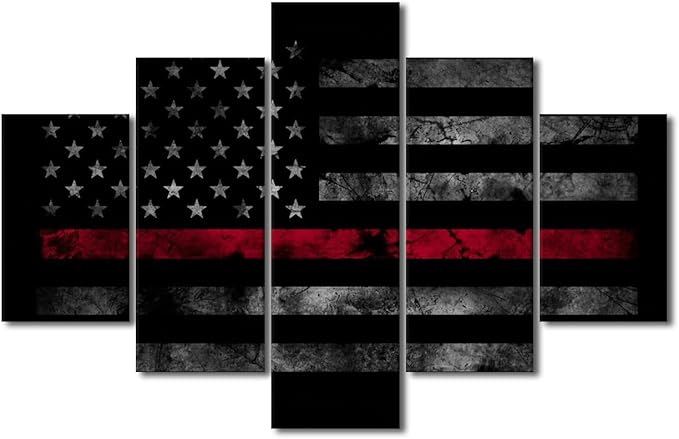 5 Pieces American Flag Wall Art Pictures for Home Decor Black White and Red US Flag Painting on Canvas Poster Print Modern Artwork for Living Room Office Decorative Framed Ready to Hang 60x40 in