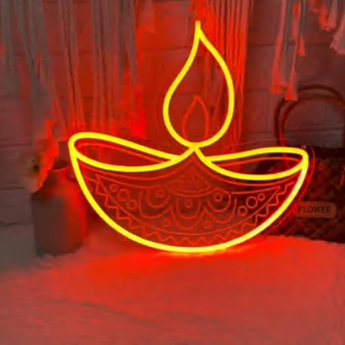 Diwali Diya Light Neon Sign, Happy Diwali LED Neon Light, Indian Diwali Party Home Wall Decor Hindu Festival Of Lights Size:20 x 18inches
