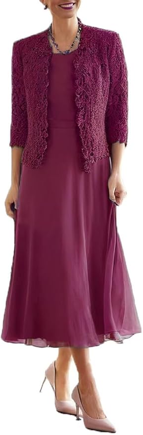 Tea Length Grandmother of The Bride Dresses with Jackets Elegant Laces Mother of Bride Dress for Wedding Guests