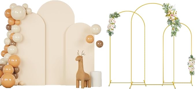 Wedding Arch Stand and Cover Set 4FT 5FT 6FT Wedding Arch Stand Beige Arched Cover Balloon Stand Frame Chiara Backdrop Covers for Birthday Party Wedding Ceremony Decoration