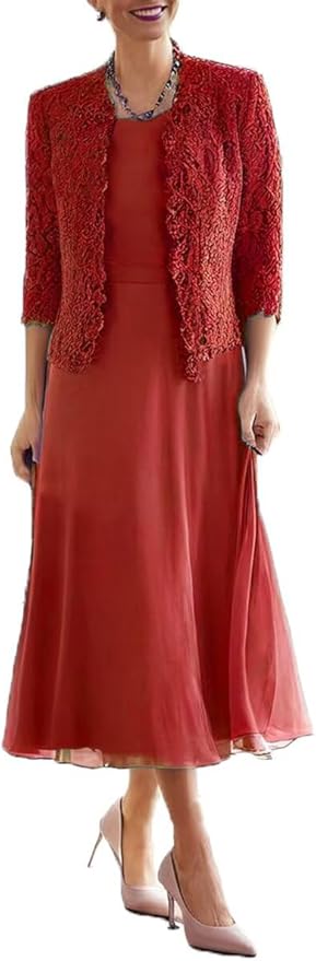 Tea Length Grandmother of The Bride Dresses with Jackets Elegant Laces Mother of Bride Dress for Wedding Guests