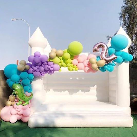 White Bounce House Castle with Air Blower 13FT, PVC Inflatable Bouncy Castle White Jumper Bouncy Castle Wedding Decorations Jumping Bed for Party Birthday(13FT x 11.5FT x 10FT)