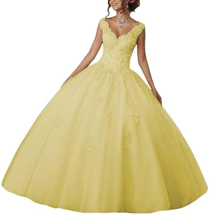 Laces Appliques Long Ball Gown Puffy Tulle Quinceanera Dresses Wedding Dresses with Sleeveless