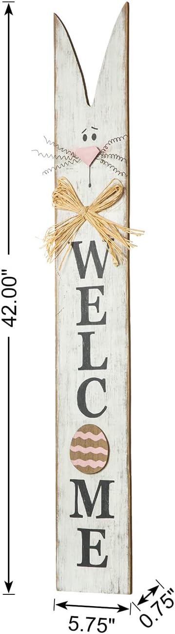 Glitzhome Wooden Easter Porch Décor Hanging Welcome Sign with Bunny Ears for Front Door or Indoor Home Decor,42"H