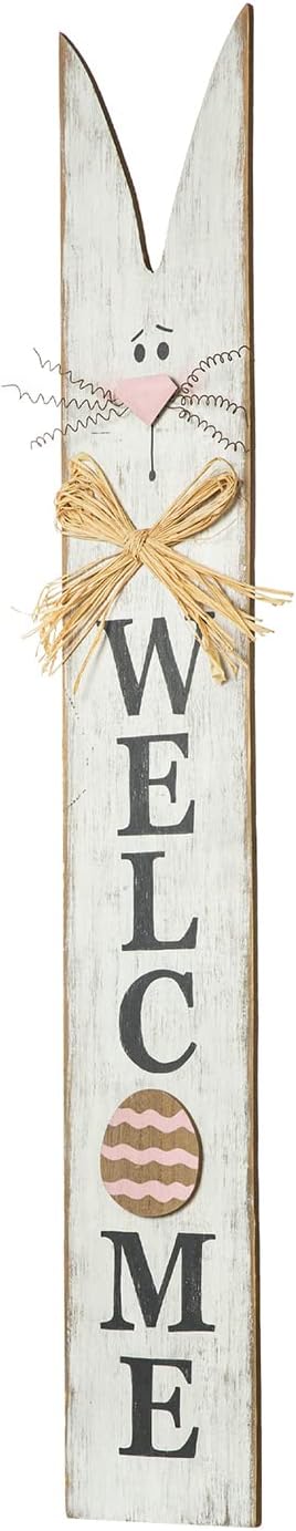 Glitzhome Wooden Easter Porch Décor Hanging Welcome Sign with Bunny Ears for Front Door or Indoor Home Decor,42"H